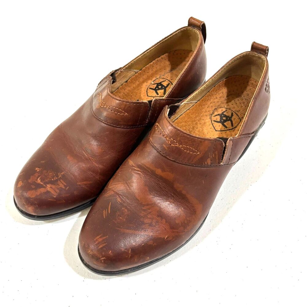 Ariat Loafer Mule Clogs Brown Leather Womens Size 7B Western Slip On Shoes